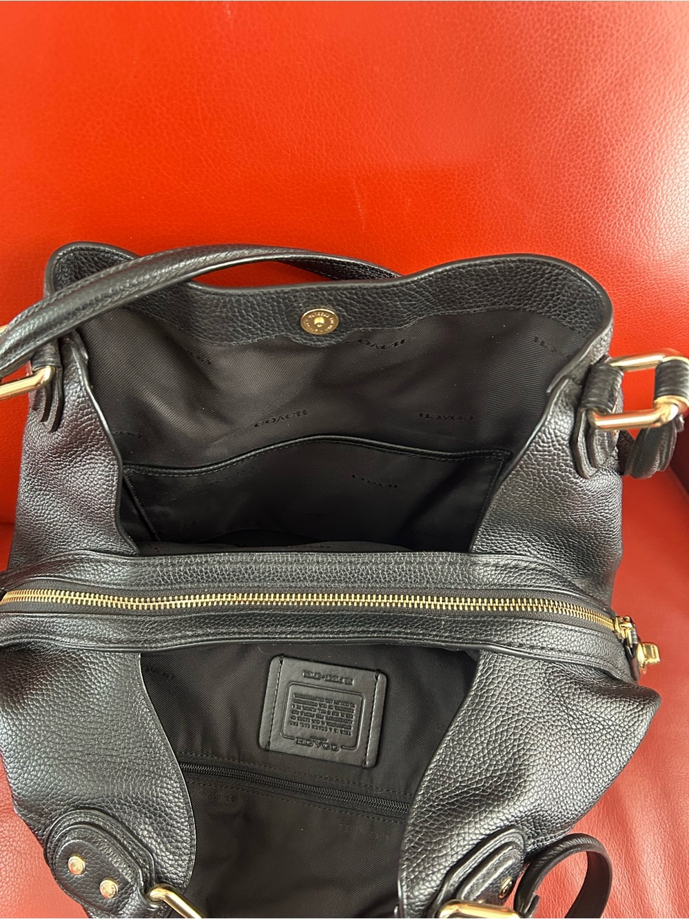 Coach Edie 57125 black pebble leather shoulder bag with gold hardware. Like new! - Picture 8 of 15